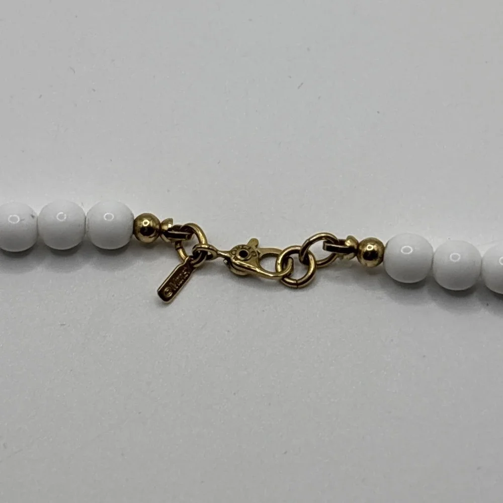 Long Vintage Monet White Graduated Bead Necklace Gold Tone Spacers 31